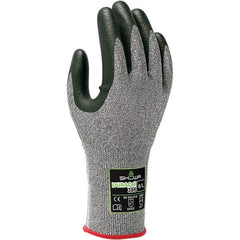 SHOWA - Size XL (9), ANSI Cut Lvl A3, Puncture Lvl 2, Abrasion Lvl 4, Micro-Foam Nitrile Coated ATA/HPPE Blend Cut & Puncture Resistant Gloves - Palm & Fingers Coated, DURACoil Lining, Knit Wrist, Gray/Black, Paired - Industrial Tool & Supply