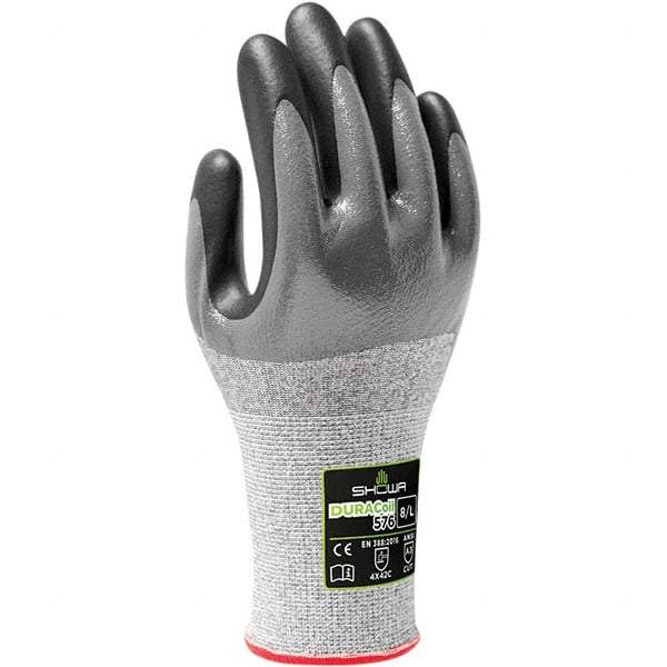 SHOWA - Size XL (9), ANSI Cut Lvl A3, Puncture Lvl 2, Abrasion Lvl 4, Nitrile Coated ATA/HPPE Blend Cut & Puncture Resistant Gloves - Palm, Fingers & Knuckles Coated, DURACoil Lining, Knit Wrist, Gray, Paired - Industrial Tool & Supply