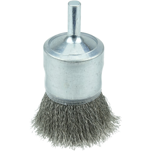 1″ Coated Cup Crimped Wire End Brush, .006″ Stainless Steel Fill - Industrial Tool & Supply