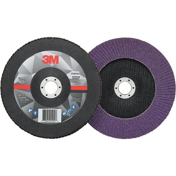 3M - 7" Disc Diam, 7/8" Center Hole, Type 27 Ceramic Flap Disc - 8,600 Max RPM, Fiberglass Backing, Arbor Attaching System, Coated - Industrial Tool & Supply