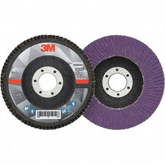 3M - 4-1/2" Disc Diam, 7/8" Center Hole, Type 27 Ceramic Flap Disc - 13,300 Max RPM, Fiberglass Backing, Arbor Attaching System, Coated - Industrial Tool & Supply