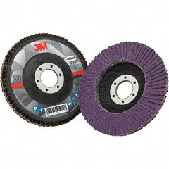 3M - 4-1/2" Disc Diam, 7/8" Center Hole, Type 29 Ceramic Flap Disc - 13,300 Max RPM, Fiberglass Backing, Arbor Attaching System, Coated - Industrial Tool & Supply