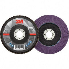 3M - 5" Disc Diam, 7/8" Center Hole, Type 27 Ceramic Flap Disc - 12,000 Max RPM, Fiberglass Backing, Arbor Attaching System, Coated - Industrial Tool & Supply