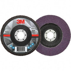 3M - 5" Disc Diam, 7/8" Center Hole, Type 27 Ceramic Flap Disc - 12,000 Max RPM, Fiberglass Backing, Arbor Attaching System, Coated - Industrial Tool & Supply