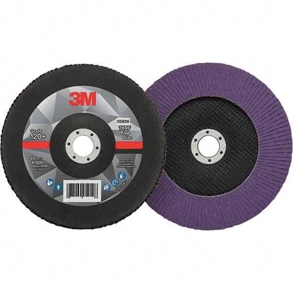 3M - 7" Disc Diam, 7/8" Center Hole, Type 27 Ceramic Flap Disc - 8,600 Max RPM, Fiberglass Backing, Arbor Attaching System, Coated - Industrial Tool & Supply