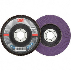 3M - 4-1/2" Disc Diam, 7/8" Center Hole, Type 29 Ceramic Flap Disc - 13,300 Max RPM, Fiberglass Backing, Arbor Attaching System, Coated - Industrial Tool & Supply