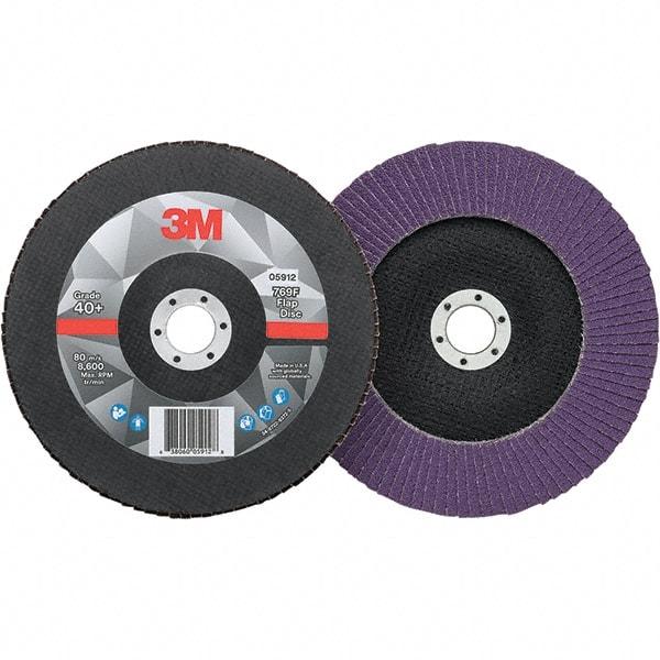 3M - 7" Disc Diam, 7/8" Center Hole, Type 29 Ceramic Flap Disc - 8,600 Max RPM, Fiberglass Backing, Arbor Attaching System, Coated - Industrial Tool & Supply