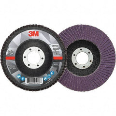 3M - 4-1/2" Disc Diam, 7/8" Center Hole, Type 27 Ceramic Flap Disc - 13,300 Max RPM, Fiberglass Backing, Arbor Attaching System, Coated - Industrial Tool & Supply