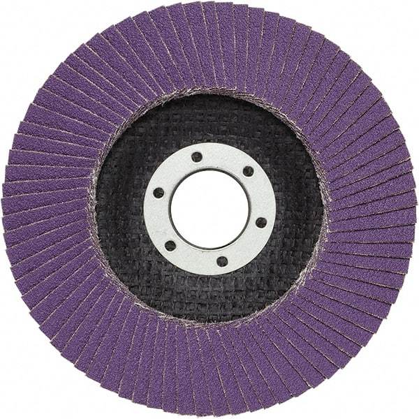 3M - 4-1/2" Disc Diam, 7/8" Center Hole, Type 29 Ceramic Flap Disc - 13,300 Max RPM, Fiberglass Backing, Arbor Attaching System, Coated - Industrial Tool & Supply