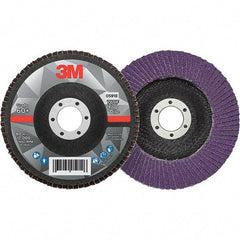 3M - 5" Disc Diam, 7/8" Center Hole, Type 29 Ceramic Flap Disc - 12,000 Max RPM, Fiberglass Backing, Arbor Attaching System, Coated - Industrial Tool & Supply