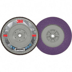 3M - 7" Disc Diam, 5/8-11 Center Hole, Type 27 Ceramic Flap Disc - 8,600 Max RPM, Plastic Backing, Arbor Attaching System, Coated - Industrial Tool & Supply
