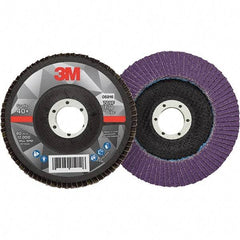 3M - 5" Disc Diam, 7/8" Center Hole, Type 29 Ceramic Flap Disc - 12,000 Max RPM, Fiberglass Backing, Arbor Attaching System, Coated - Industrial Tool & Supply