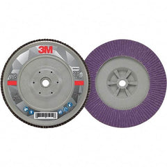 3M - 7" Disc Diam, 5/8-11 Center Hole, Type 29 Ceramic Flap Disc - 8,600 Max RPM, Plastic Backing, Arbor Attaching System, Coated - Industrial Tool & Supply