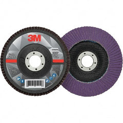 3M - 5" Disc Diam, 7/8" Center Hole, Type 29 Ceramic Flap Disc - 12,000 Max RPM, Fiberglass Backing, Arbor Attaching System, Coated - Industrial Tool & Supply