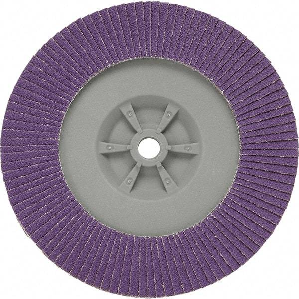 3M - 7" Disc Diam, 5/8-11 Center Hole, Type 29 Ceramic Flap Disc - 8,600 Max RPM, Plastic Backing, Arbor Attaching System, Coated - Industrial Tool & Supply