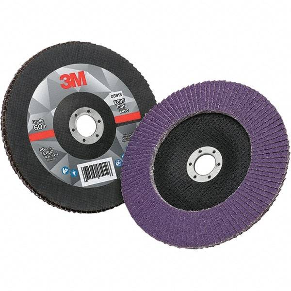 3M - 7" Disc Diam, 7/8" Center Hole, Type 29 Ceramic Flap Disc - 8,600 Max RPM, Fiberglass Backing, Arbor Attaching System, Coated - Industrial Tool & Supply