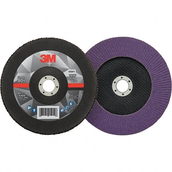 3M - 7" Disc Diam, 7/8" Center Hole, Type 27 Ceramic Flap Disc - 8,600 Max RPM, Fiberglass Backing, Arbor Attaching System, Coated - Industrial Tool & Supply