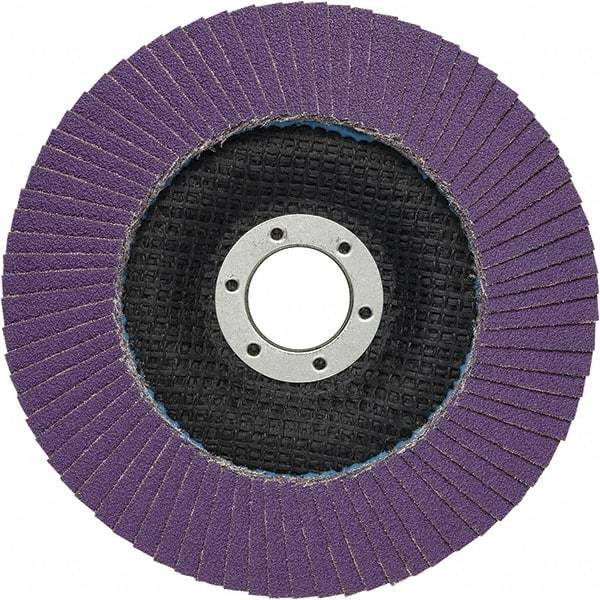 3M - 4-1/2" Disc Diam, 7/8" Center Hole, Type 27 Ceramic Flap Disc - 13,300 Max RPM, Fiberglass Backing, Arbor Attaching System, Coated - Industrial Tool & Supply