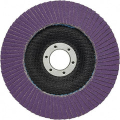 3M - 4-1/2" Disc Diam, 7/8" Center Hole, Type 27 Ceramic Flap Disc - 13,300 Max RPM, Fiberglass Backing, Arbor Attaching System, Coated - Industrial Tool & Supply