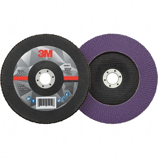 3M - 7" Disc Diam, 7/8" Center Hole, Type 29 Ceramic Flap Disc - 8,600 Max RPM, Fiberglass Backing, Arbor Attaching System, Coated - Industrial Tool & Supply