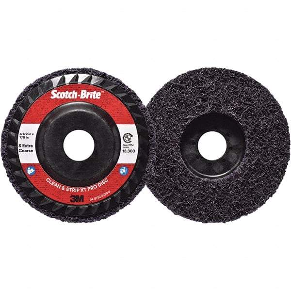 3M - 4-1/2" Extra Coarse Grade Silicon Carbide Deburring Disc - 7/8" Center Hole, Quick Change Connection, Purple, 13,300 Max RPM - Industrial Tool & Supply