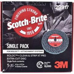 3M - 4" Extra Coarse Grade Aluminum Oxide Deburring Disc - 1/2" Center Hole, Quick Change Connection, Green, 12,000 Max RPM - Industrial Tool & Supply