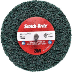 3M - 4" Extra Coarse Grade Aluminum Oxide Deburring Disc - 1/4" Center Hole, Quick Change Connection, Green, 12,000 Max RPM - Industrial Tool & Supply