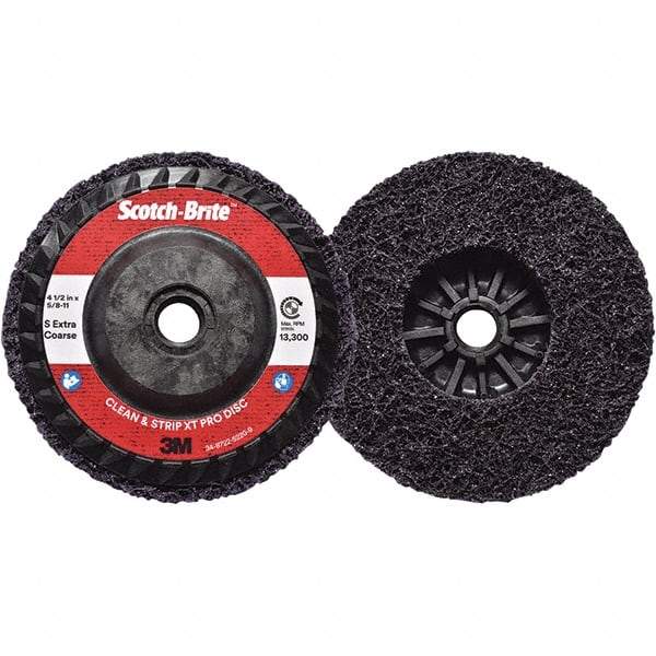 3M - 4-1/2" Extra Coarse Grade Silicon Carbide Deburring Disc - 5/8-11 Threaded Center Hole, Quick Change Connection, Purple, 13,300 Max RPM - Industrial Tool & Supply