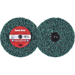 3M - 4" Extra Coarse Grade Aluminum Oxide Deburring Disc - 1" Center Hole, Quick Change Connection, Green, 8,000 Max RPM - Industrial Tool & Supply