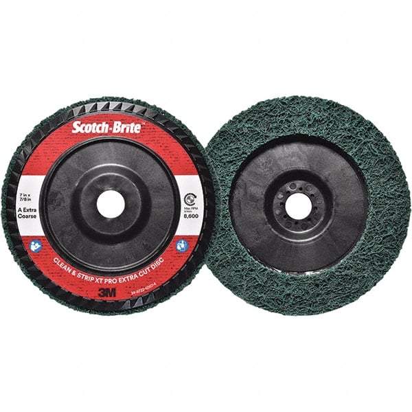 3M - 7" Extra Coarse Grade Aluminum Oxide Deburring Disc - 7/8" Center Hole, Quick Change Connection, Green, 8,600 Max RPM - Industrial Tool & Supply