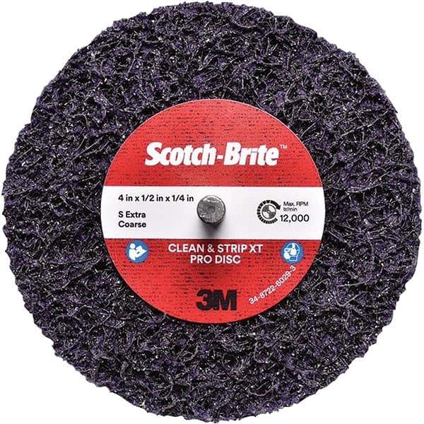 3M - 4" Extra Coarse Grade Silicon Carbide Deburring Disc - 1/4" Center Hole, Quick Change Connection, Purple, 12,000 Max RPM - Industrial Tool & Supply