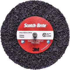 3M - 4" Extra Coarse Grade Silicon Carbide Deburring Disc - 1/4" Center Hole, Quick Change Connection, Purple, 12,000 Max RPM - Industrial Tool & Supply