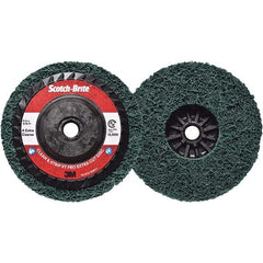 3M - 5" Extra Coarse Grade Aluminum Oxide Deburring Disc - 5/8-11 Threaded Center Hole, Quick Change Connection, Green, 12,000 Max RPM - Industrial Tool & Supply