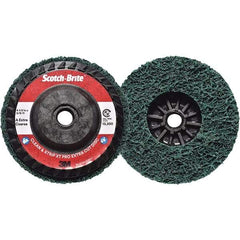 3M - 4-1/2" Extra Coarse Grade Aluminum Oxide Deburring Disc - 5/8-11 Threaded Center Hole, Quick Change Connection, Green, 13,300 Max RPM - Industrial Tool & Supply