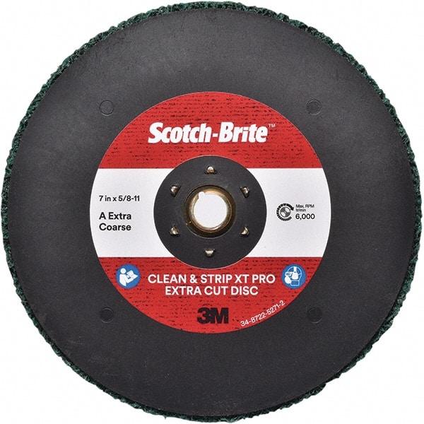 3M - 7" Extra Coarse Grade Aluminum Oxide Deburring Disc - 5/8-11 Threaded Center Hole, Quick Change Connection, Green, 6,000 Max RPM - Industrial Tool & Supply