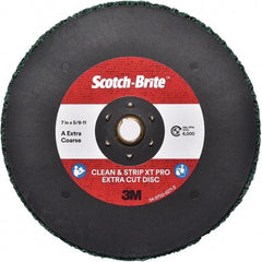 3M - 7" Extra Coarse Grade Aluminum Oxide Deburring Disc - 5/8-11 Threaded Center Hole, Quick Change Connection, Green, 6,000 Max RPM - Industrial Tool & Supply