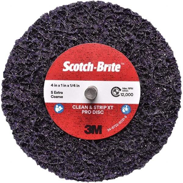 3M - 4" Extra Coarse Grade Silicon Carbide Deburring Disc - 1/4" Center Hole, Quick Change Connection, Purple, 12,000 Max RPM - Industrial Tool & Supply
