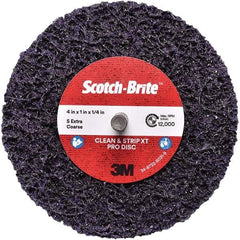 3M - 4" Extra Coarse Grade Silicon Carbide Deburring Disc - 1/4" Center Hole, Quick Change Connection, Purple, 12,000 Max RPM - Industrial Tool & Supply