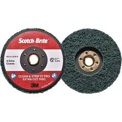 3M - 4-1/2" Extra Coarse Grade Aluminum Oxide Deburring Disc - 5/8-11 Threaded Center Hole, Quick Change Connection, Green, 13,300 Max RPM - Industrial Tool & Supply
