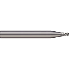 Ball End Mill: 0.04″ Dia, 0.06″ LOC, 2 Flute, Solid Carbide 1-1/2″ OAL, 1/8″ Shank Dia, 20 ° Helix, Uncoated, Single End