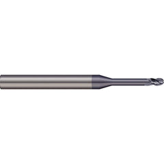 Ball End Mill: 0.0984″ Dia, 0.1181″ LOC, 2 Flute, Solid Carbide 59.5 mm OAL, 3 mm Shank Dia, 20 ° Helix, nACRo Coated, Single End