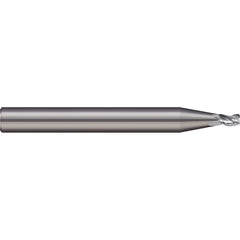 Corner Radius End Mill: 0.03″ Dia, 0.045″ LOC, 0.005″ Radius, 3 Flutes, Solid Carbide 1-1/2″ OAL, 1/8″ Shank Dia, 20 ° Helix, Bright/Uncoated, Corner Radius End