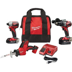 Milwaukee Tool - 18 Volt Cordless Tool Combination Kit - Includes Brushless Compact Hammer Drill, Brushless 1/4" Impact Driver & Hackzall Reciprocating Saw, Lithium-Ion Battery Included - Industrial Tool & Supply