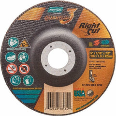 Norton - 36 Grit, 5" Wheel Diam, 1/16" Wheel Thickness, 7/8" Arbor Hole, Type 27 Depressed Center Wheel - Coarse Grade, Ceramic Alumina, Resinoid Bond, 12,225 Max RPM - Industrial Tool & Supply