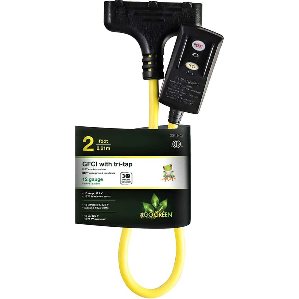 GoGreen Power - GFCI Receptacles; Color: Yellow ; Amperage: 15 ; Reset Type: Circuit Breaker ; Voltage: 125 ; Number of Wires: 3 ; Number of Poles: 3 - Exact Industrial Supply