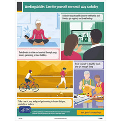 NMC - Training & Safety Awareness Posters; Subject: General Safety & Accident Prevention ; Training Program Title: General Health & Safety ; Message: WORKING ADULTS: CARE FOR YOURSELF ONE SMALL WAY EACH DAY. FIND NEW WAYS TO SAFELY CONNECT WITH FRIENDS & - Exact Industrial Supply