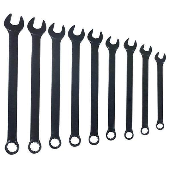 Blackhawk by Proto - 9 Piece, 1/4" to 3/4", 12 Point Combination Wrench - Inch Measurement Standard, Black Finish, Comes in Vinyl Roll - Industrial Tool & Supply