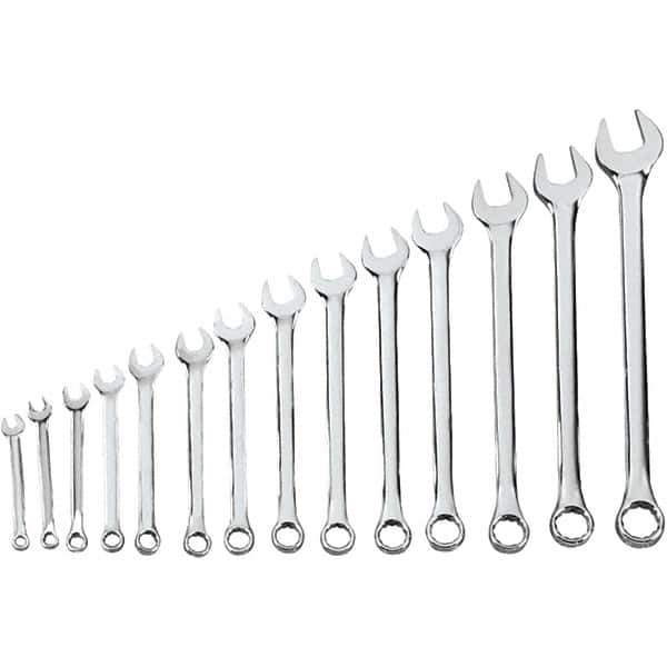 Blackhawk by Proto - 14 Piece, 5/16" to 1-1/4", 12 Point Combination Wrench - Inch Measurement Standard, Full Polish Finish, Comes in Vinyl Roll - Industrial Tool & Supply