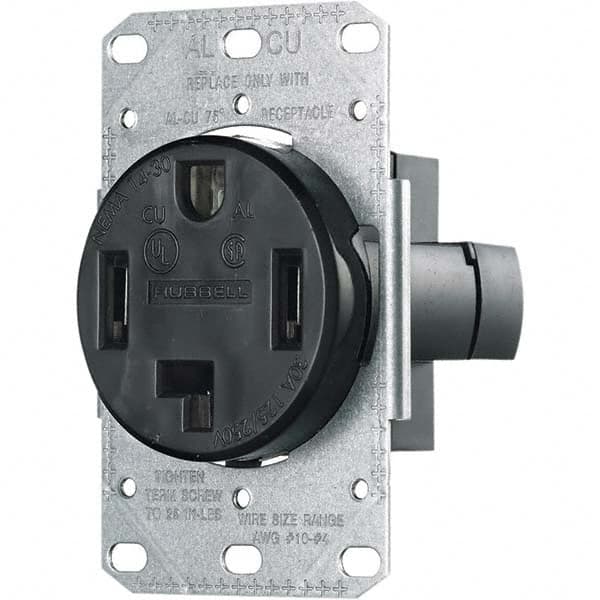 Hubbell Wiring Device-Kellems - 125/250 VAC 30A NEMA 14-30R Residential Grade Black Straight Blade Single Receptacle - Industrial Tool & Supply