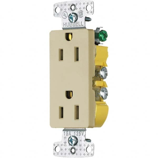 Hubbell Wiring Device-Kellems - 125V 15A NEMA 5-15R Residential Grade Ivory Straight Blade Duplex Receptacle - Industrial Tool & Supply